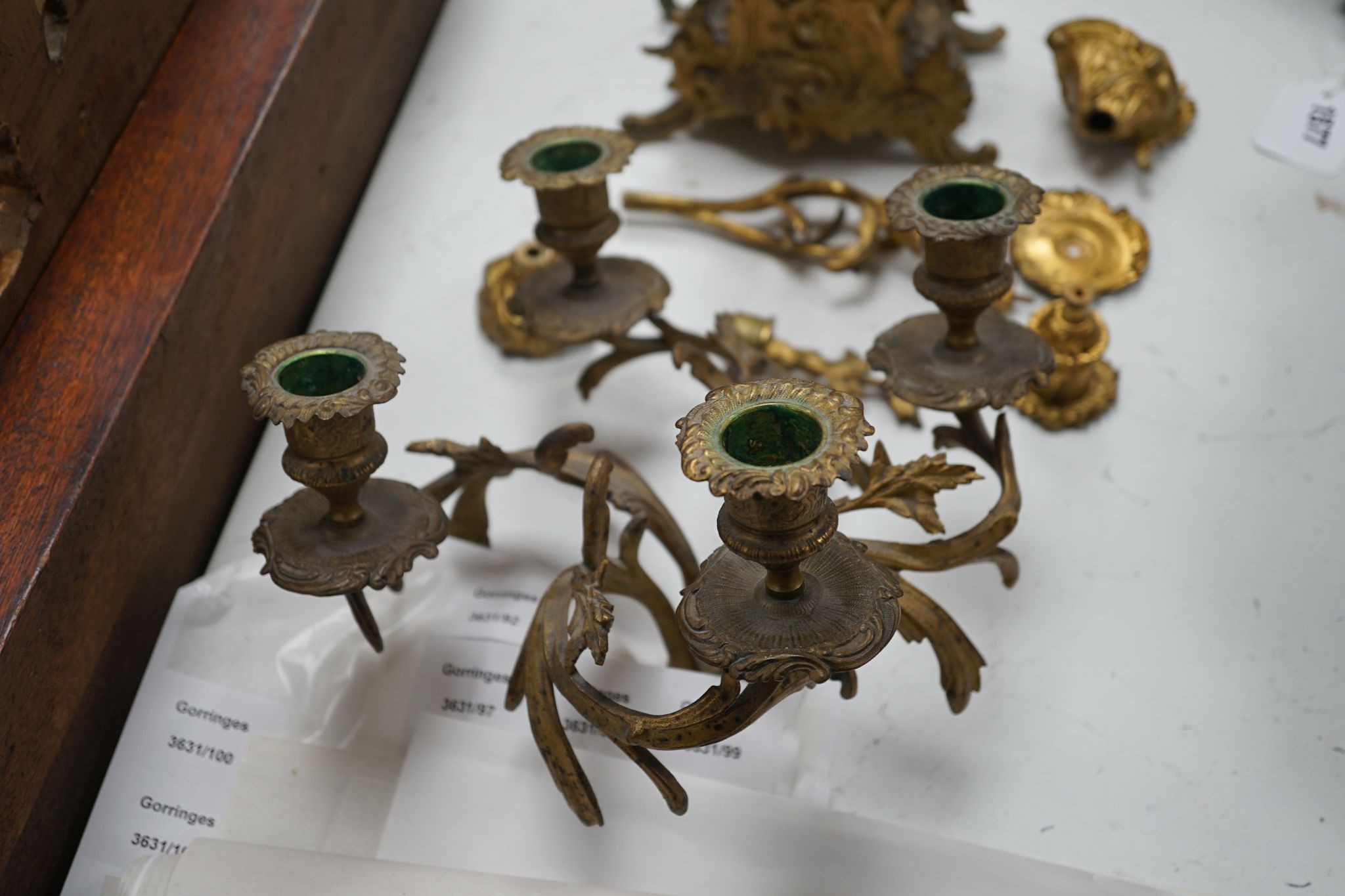 A pair of gilt brass five light candelabra 56cm